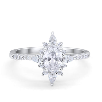 Vintage Oval Halo Wedding Ring Simulated Cubic Zirconia 925 Sterling Silver